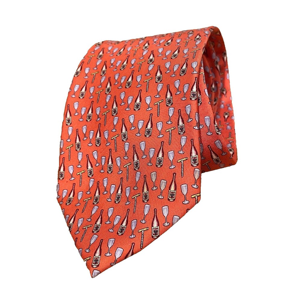 Vineyard Vines Hand Picked Silk Neck Tie Champagne AOP USA Preppy Pink Social